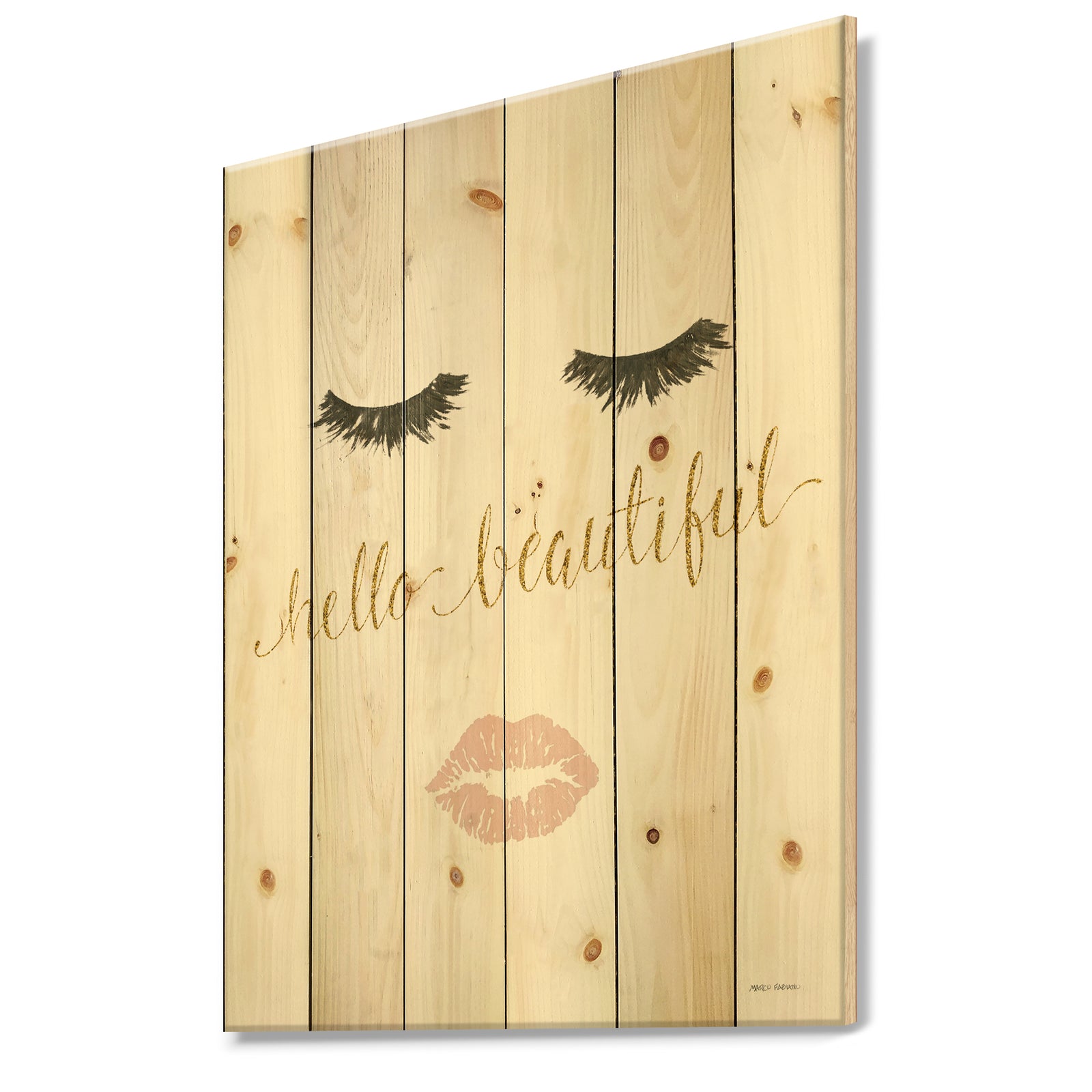 fashion Glam Lips on Gold I - Posh & Luxe Print on Natural Pine Wood