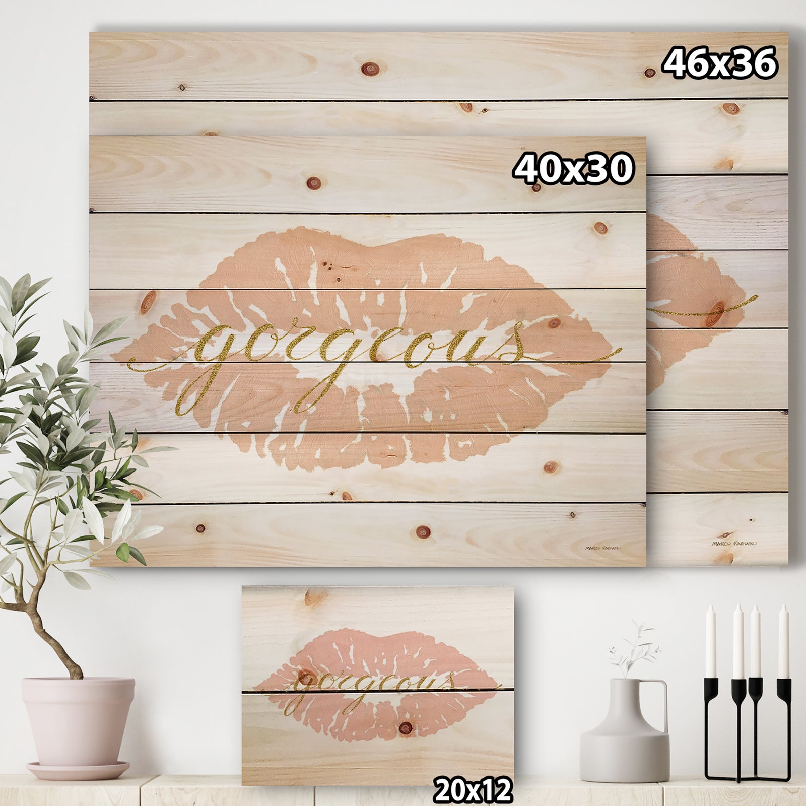 fashion Glam Lips on Gold II - Posh & Luxe Print on Natural Pine Wood