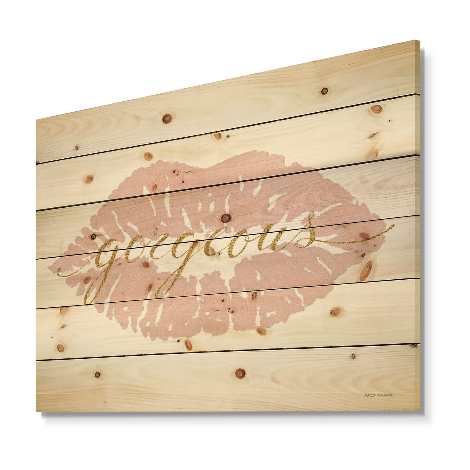 fashion Glam Lips on Gold II - Posh & Luxe Print on Natural Pine Wood