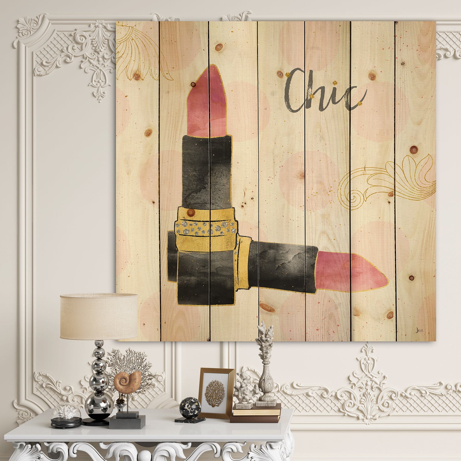 Fashion Glam lipstick II - Posh & Luxe Print on Natural Pine Wood