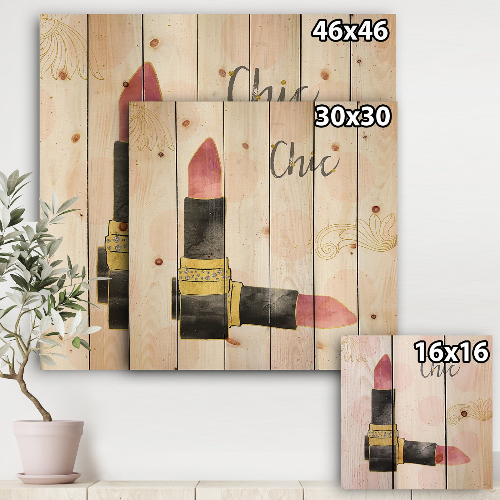 Fashion Glam lipstick II - Posh & Luxe Print on Natural Pine Wood