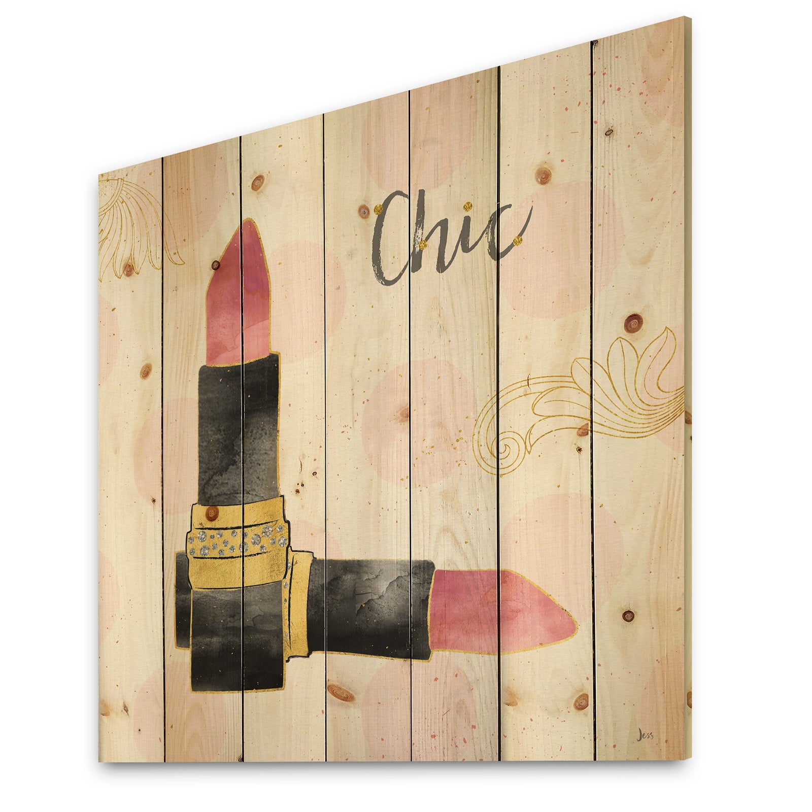 Fashion Glam lipstick II - Posh & Luxe Print on Natural Pine Wood