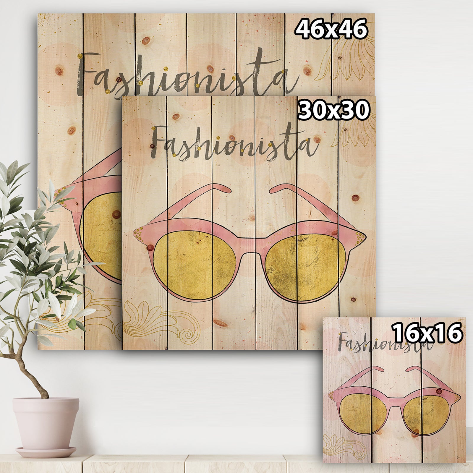 Fashion Glam Accessories Pink - Posh & Luxe Print on Natural Pine Wood