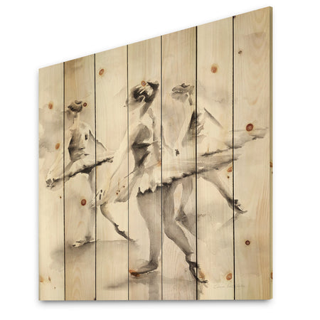 watercolors Ballerinas Dance I - French Country Print on Natural Pine Wood