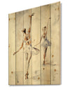 watercolors Ballerinas Dance II - French Country Print on Natural Pine Wood