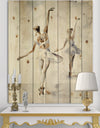 watercolors Ballerinas Dance II - French Country Print on Natural Pine Wood