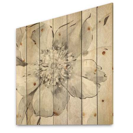 Indigold Grey Peonies III - Farmhouse Print on Natural Pine Wood