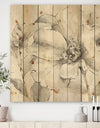 Indigold Grey Peonies IV - Farmhouse Print on Natural Pine Wood