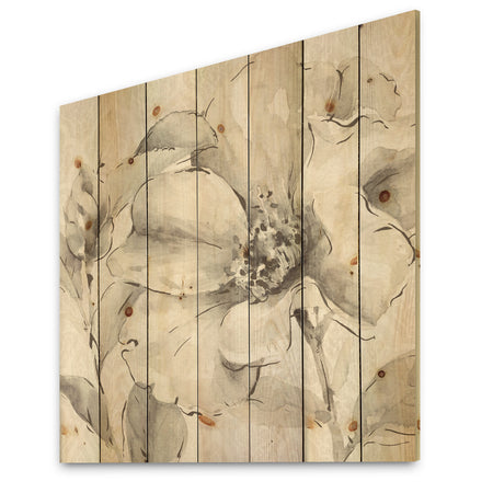Indigold Grey Peonies IV - Farmhouse Print on Natural Pine Wood