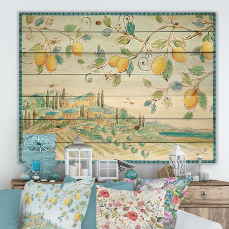 Mediterranean Village Field I - Traditional Print on Natural Pine Wood