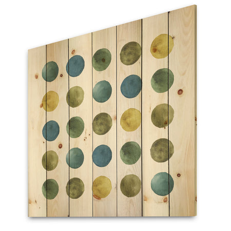 Green Tones Geometric Circles - Mid-Century Modern Print on Natural Pine Wood