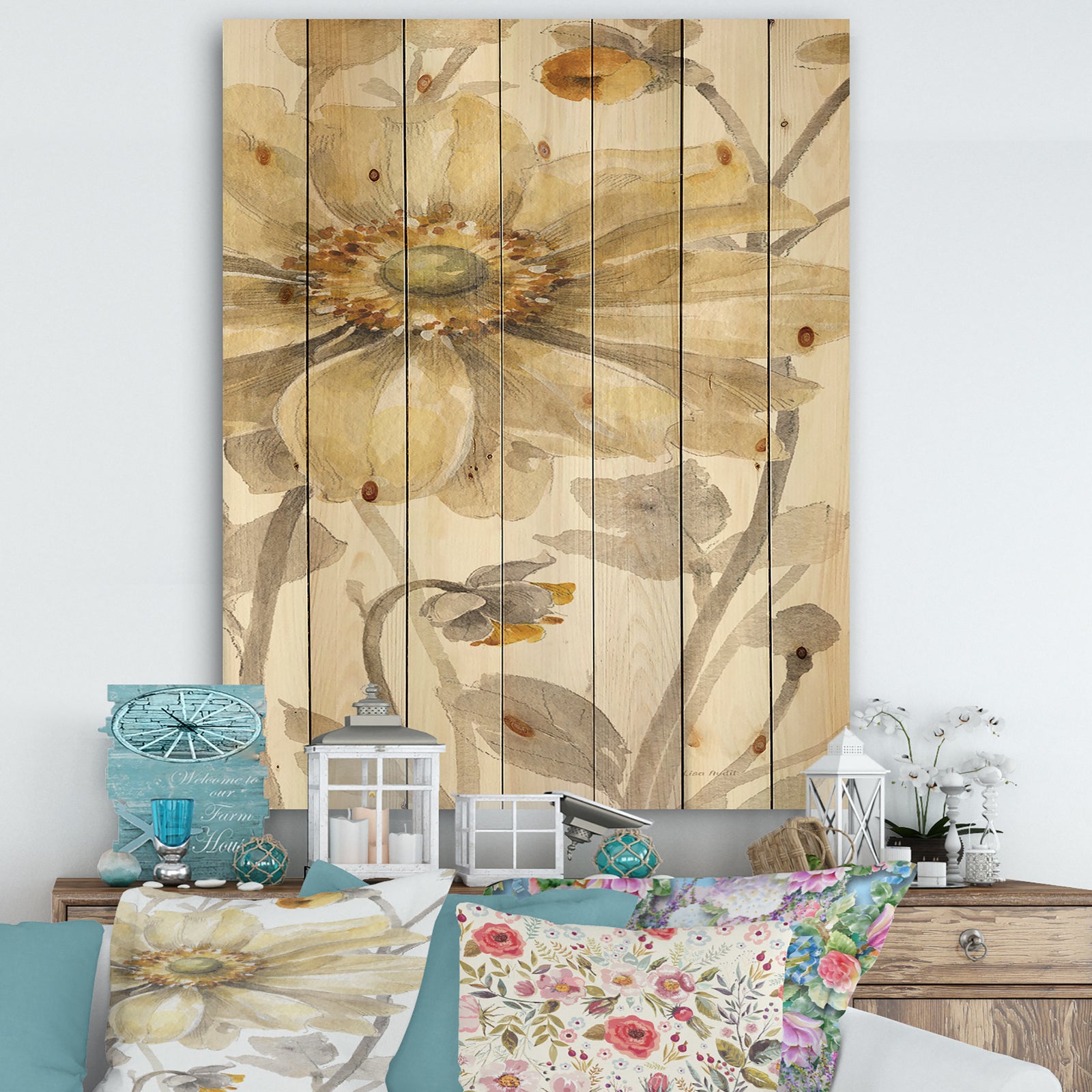 Fields of Gold IV - Farmhouse Print on Natural Pine Wood