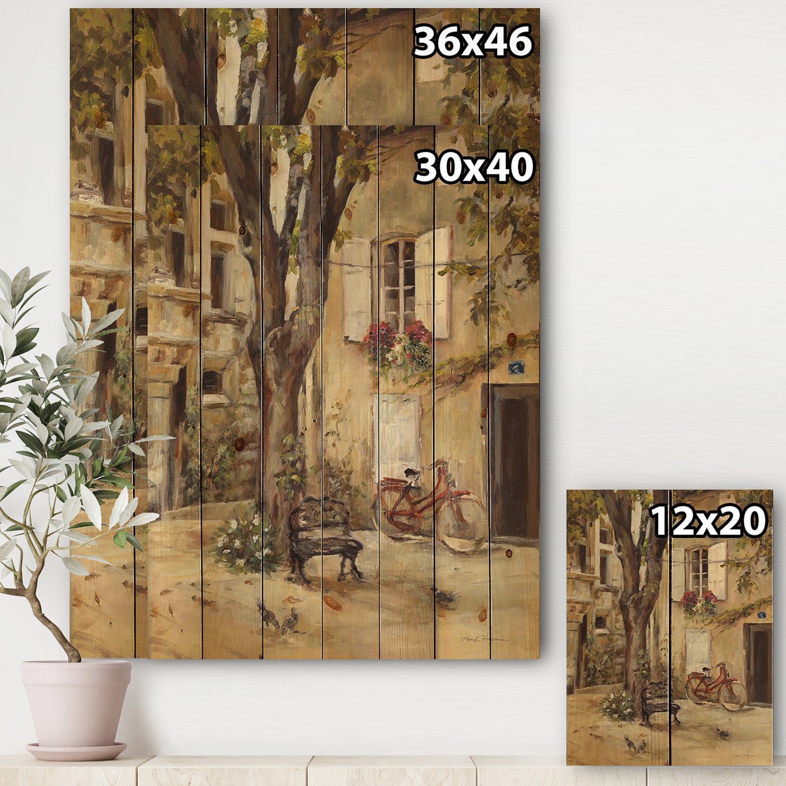 Provence French Village I - French Country Print on Natural Pine Wood