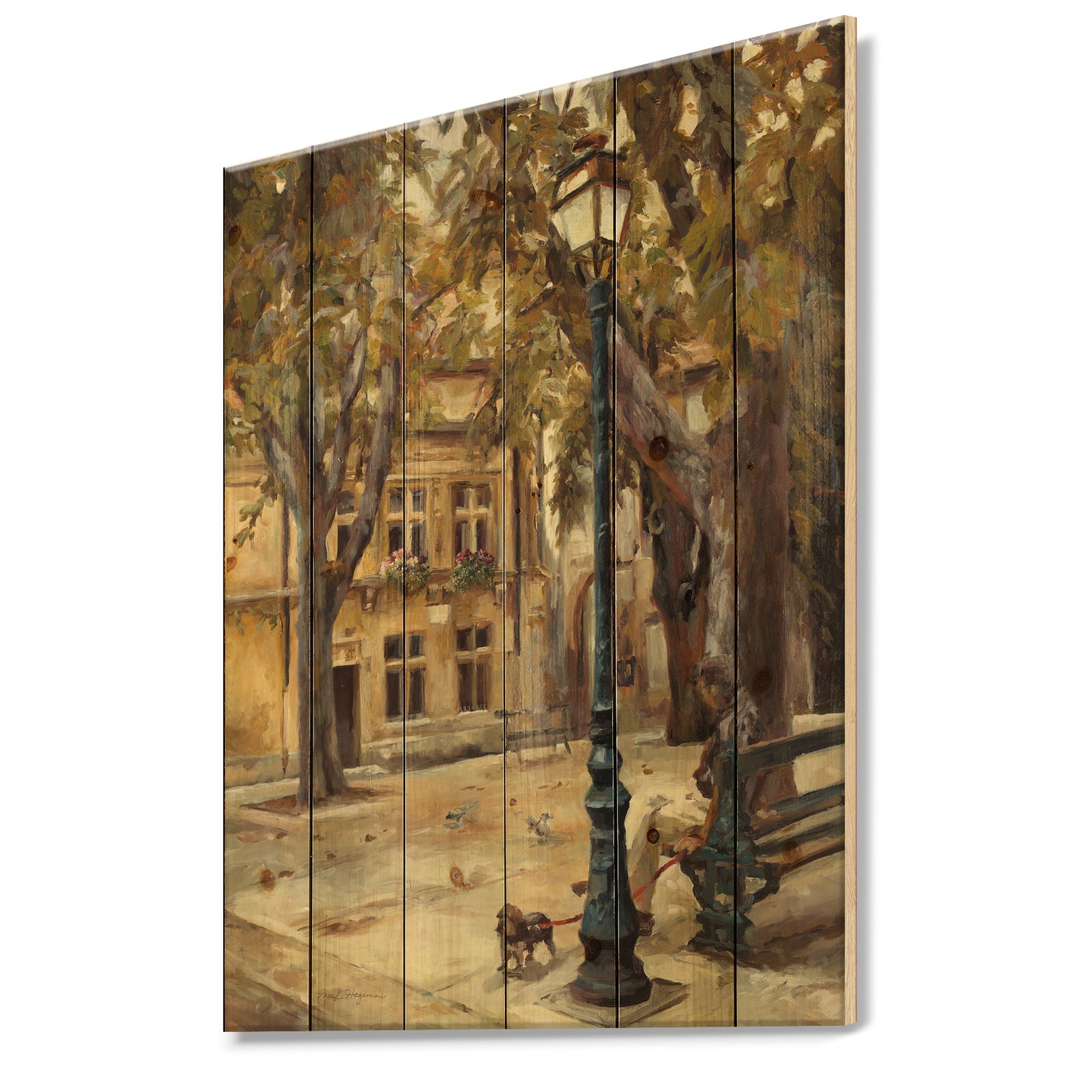 Provence French Village II - French Country Print on Natural Pine Wood