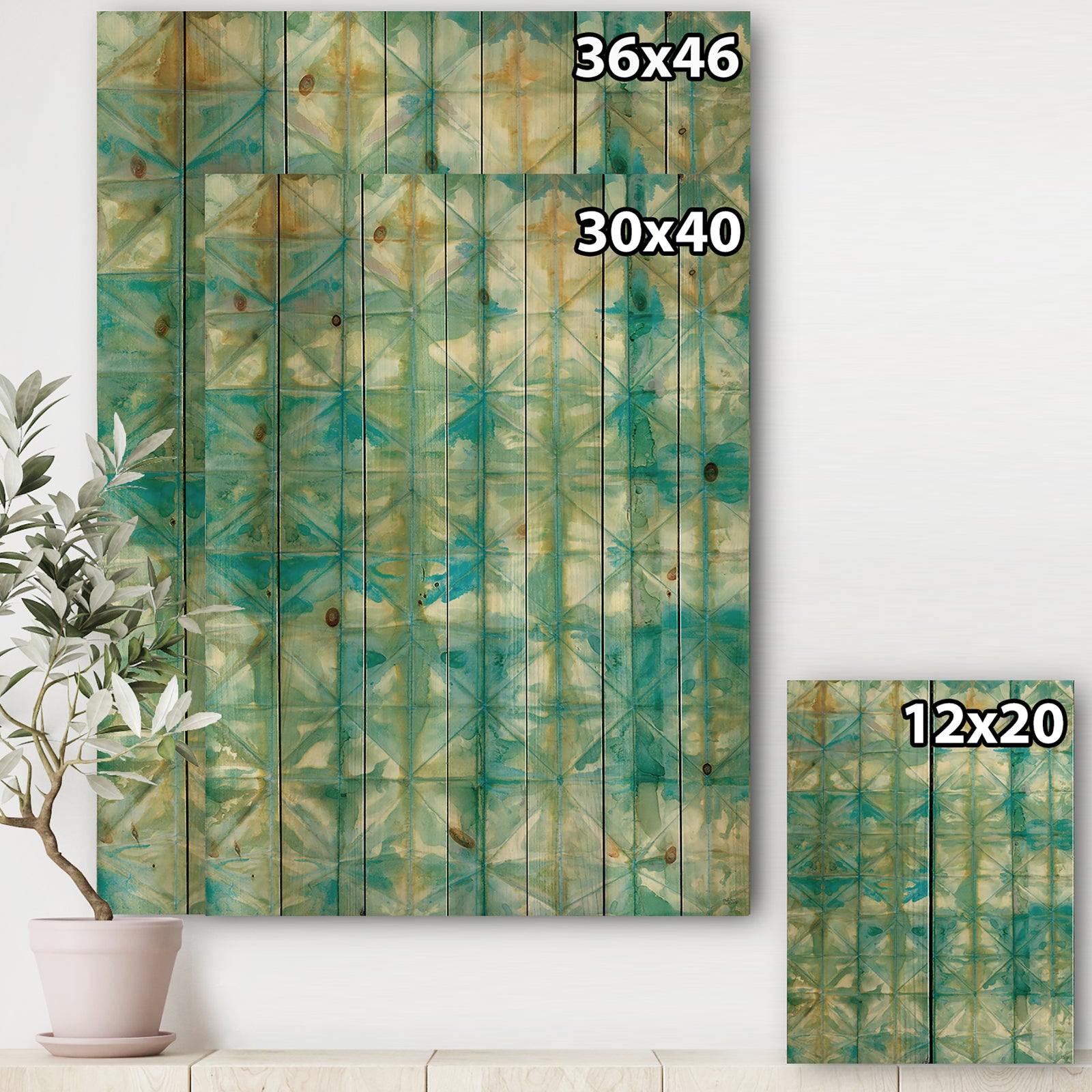Blue diamonds minimal geometric I - Transitional Print on Natural Pine Wood