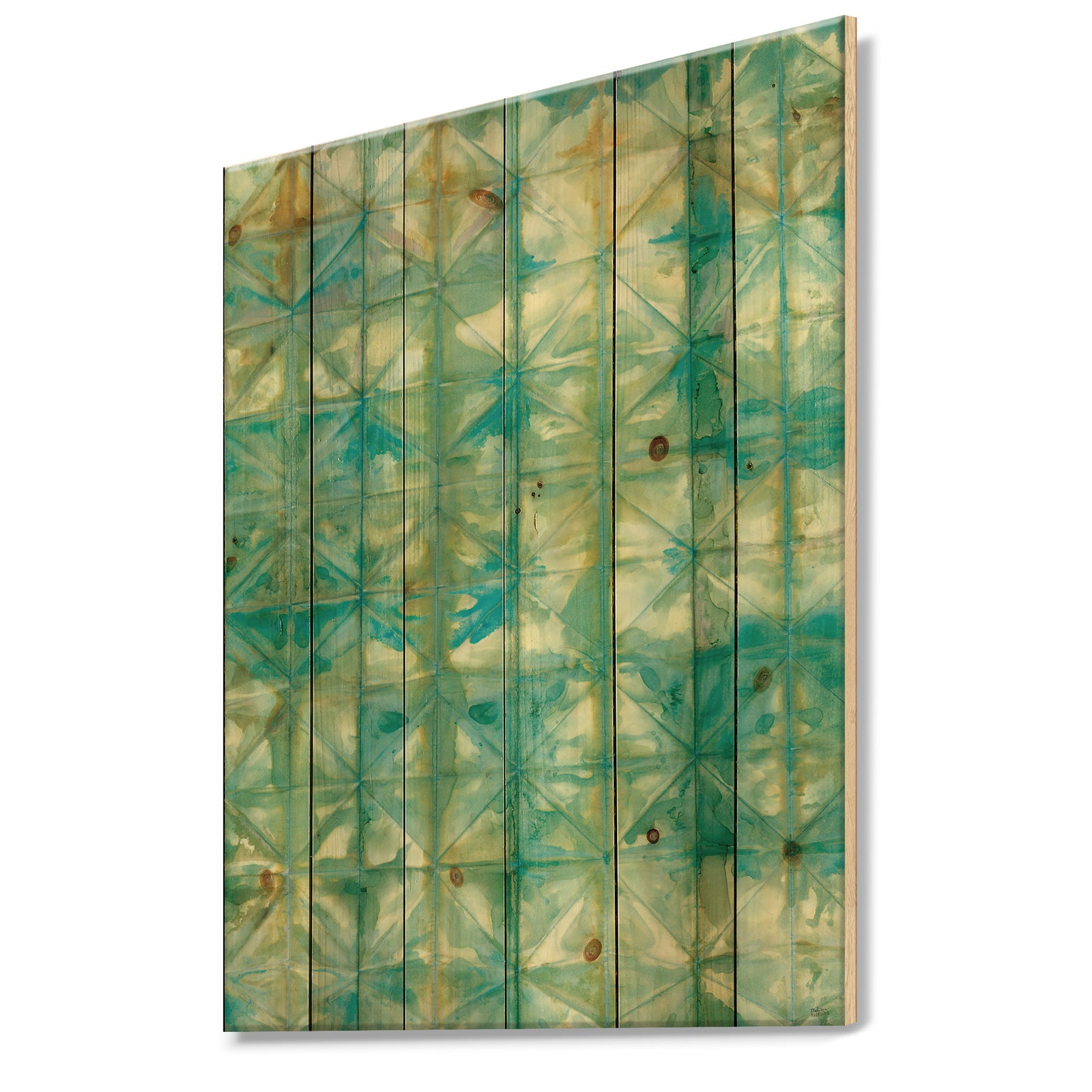 Blue diamonds minimal geometric I - Transitional Print on Natural Pine Wood