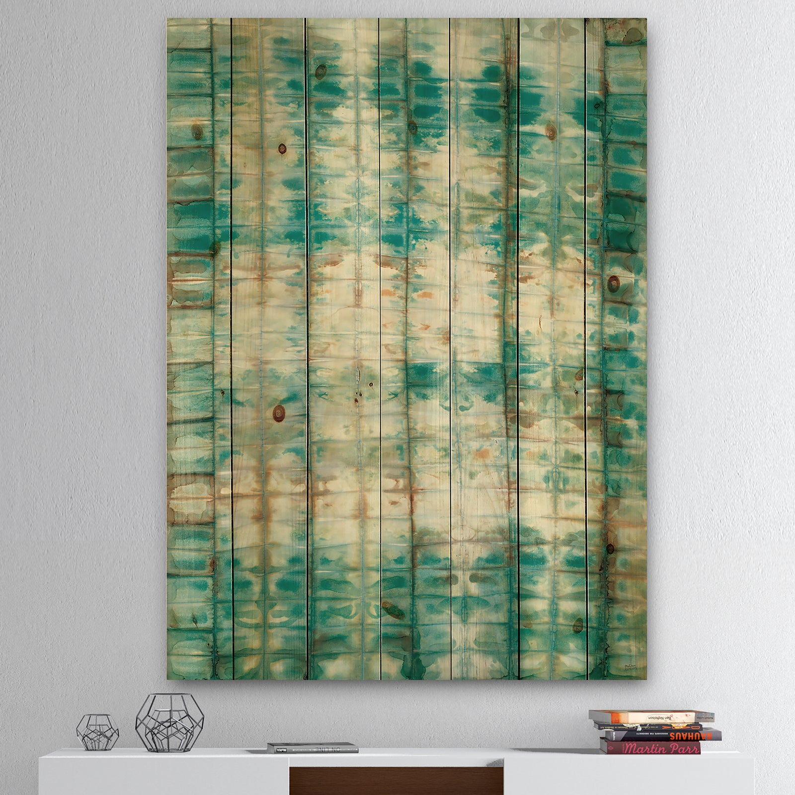 Blue diamonds minimal geometric II - Transitional Print on Natural Pine Wood