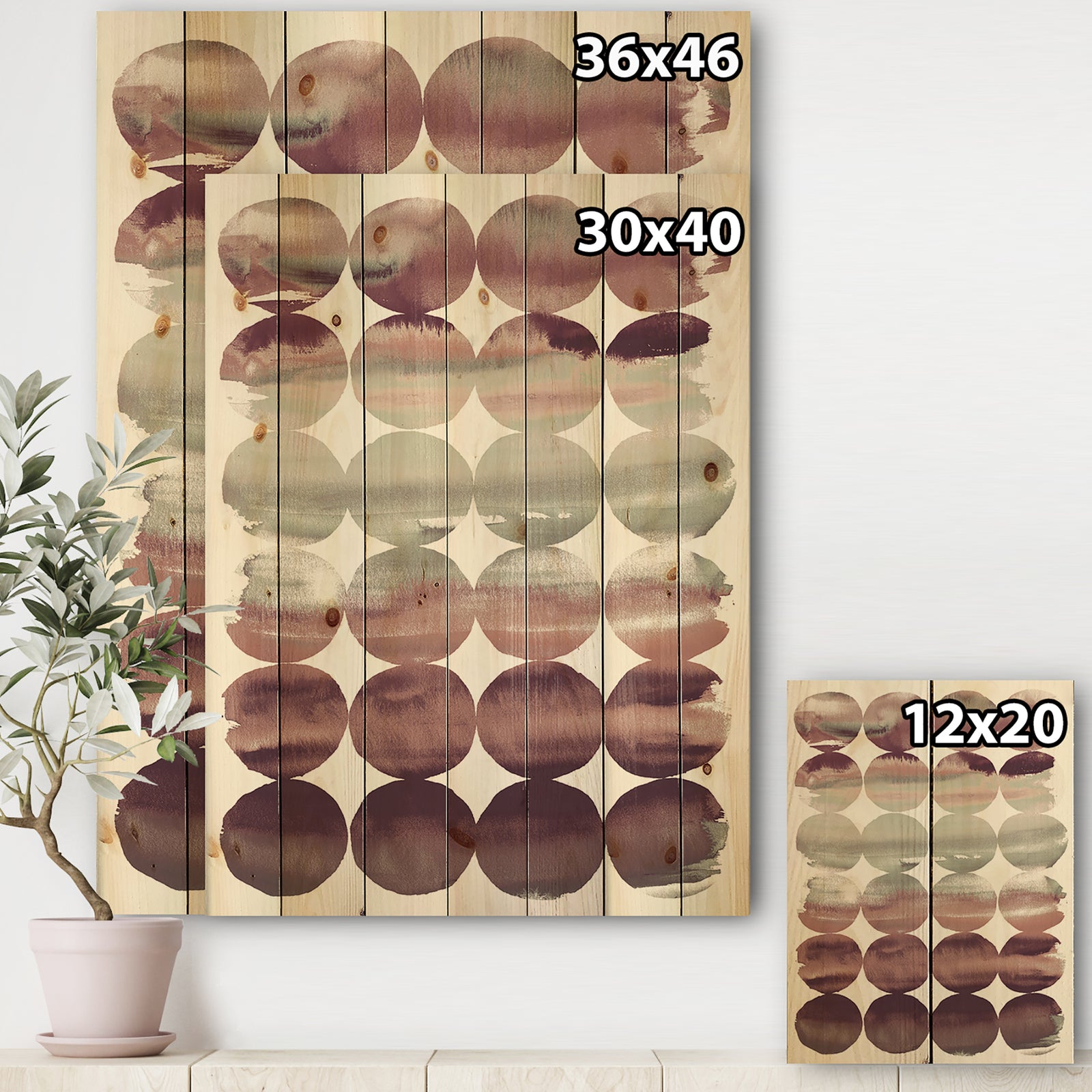 Plum Dots minimal geometric I - Transitional Print on Natural Pine Wood