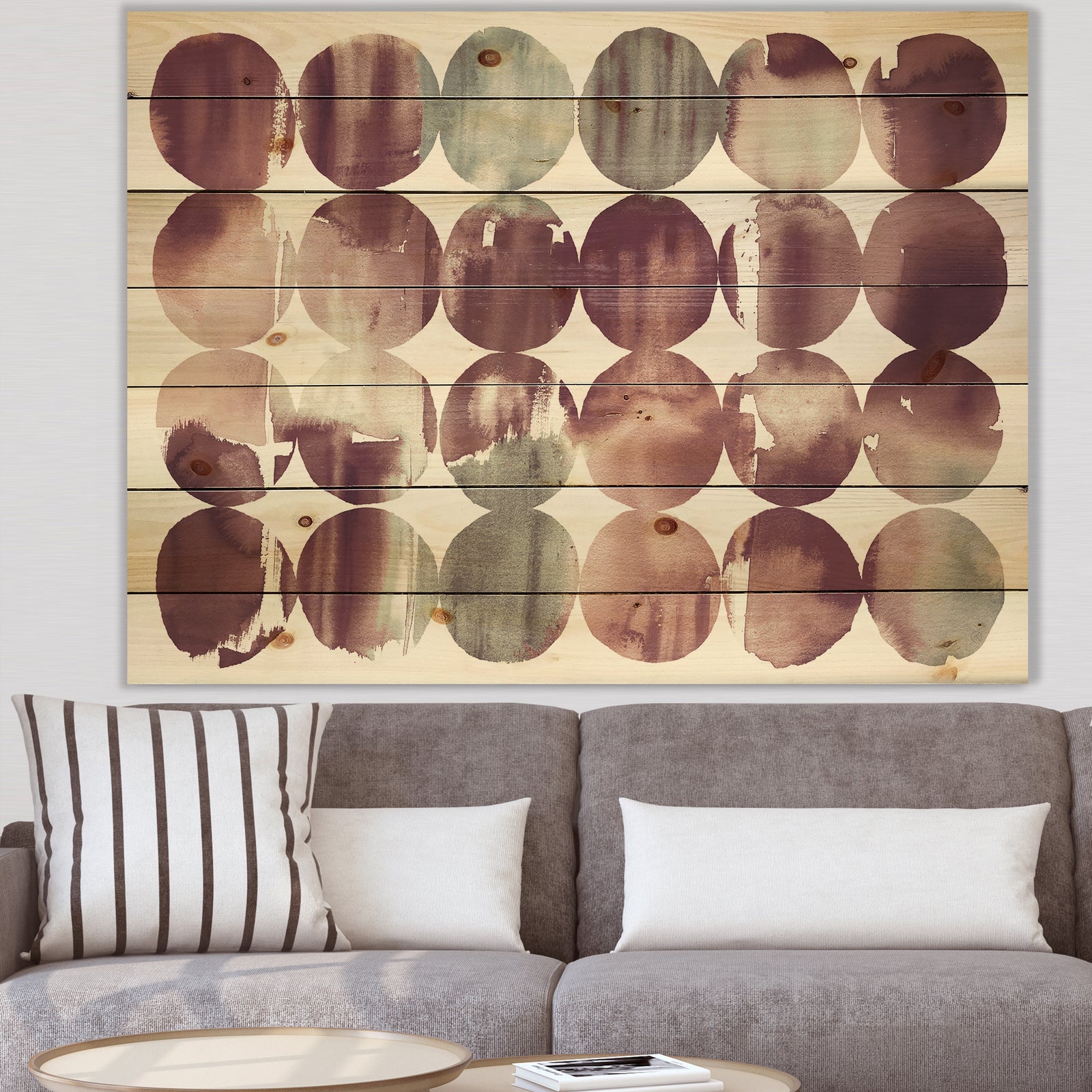 Plum Dots minimal geometric II - Transitional Print on Natural Pine Wood
