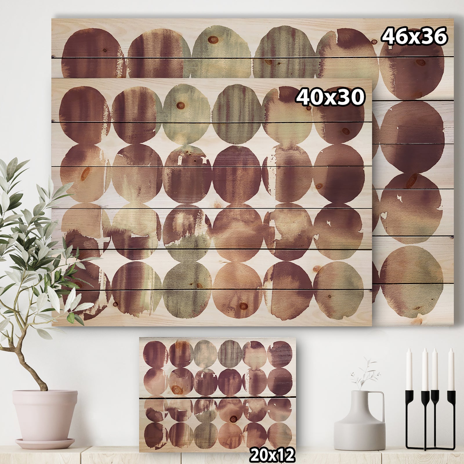 Plum Dots minimal geometric II - Transitional Print on Natural Pine Wood