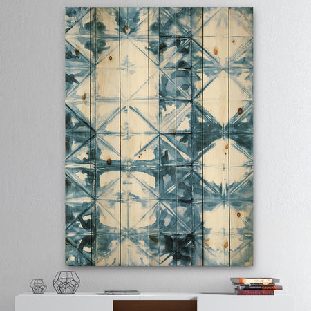 Indigo watercolor geometrical I - Contemporary Print on Natural Pine Wood