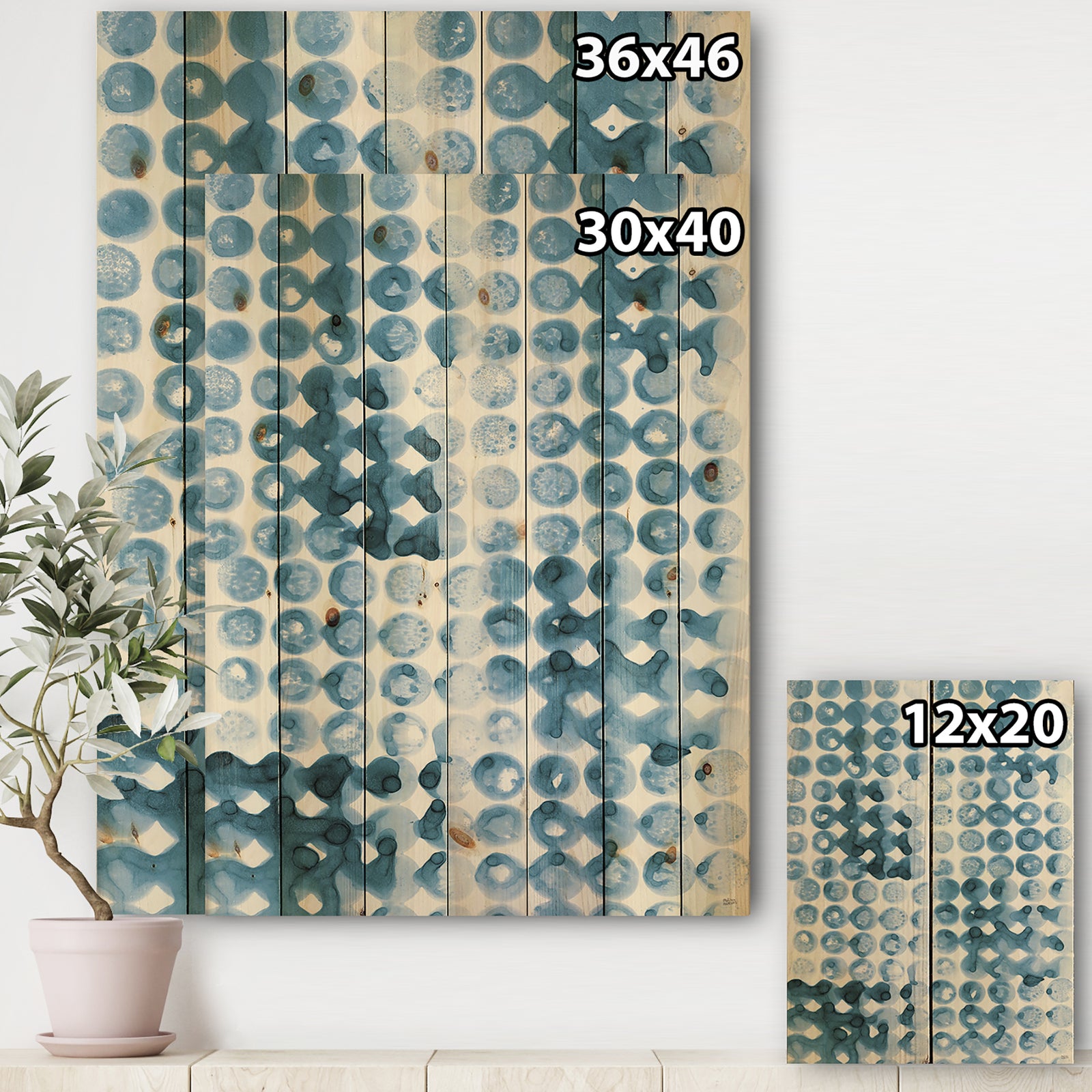 Indigo watercolor geometrical II - Contemporary Print on Natural Pine Wood