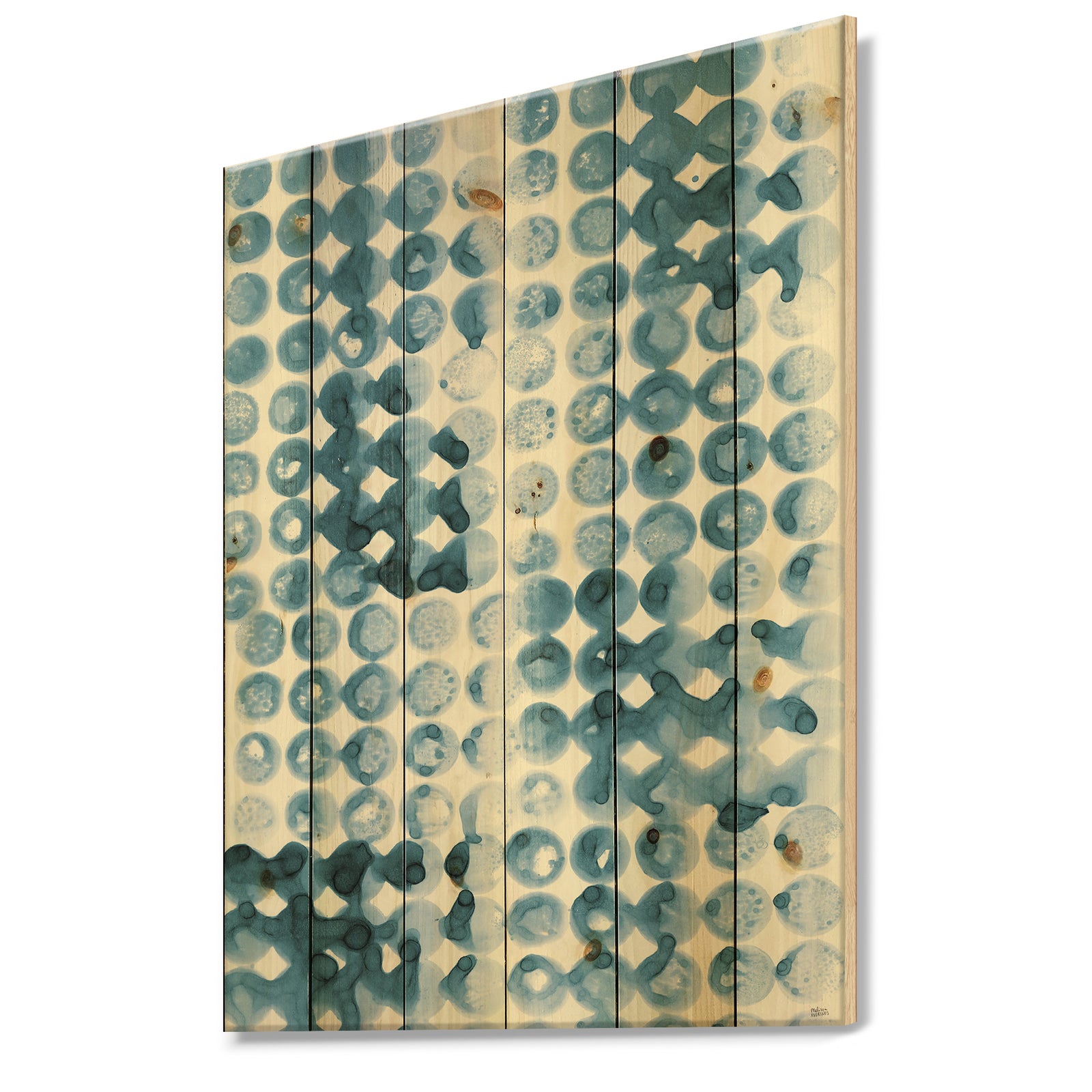 Indigo watercolor geometrical II - Contemporary Print on Natural Pine Wood