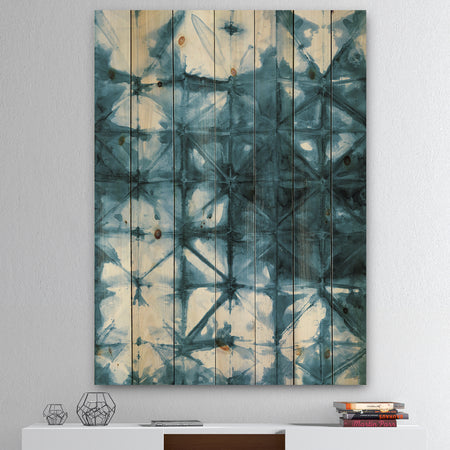 Indigo watercolor geometrical III - Contemporary Print on Natural Pine Wood
