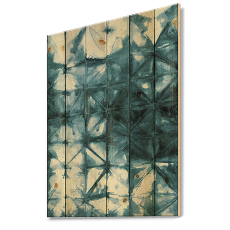 Indigo watercolor geometrical III - Contemporary Print on Natural Pine Wood