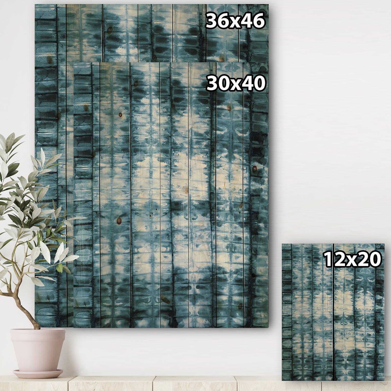 Indigo watercolor geometrical IV - Contemporary Print on Natural Pine Wood