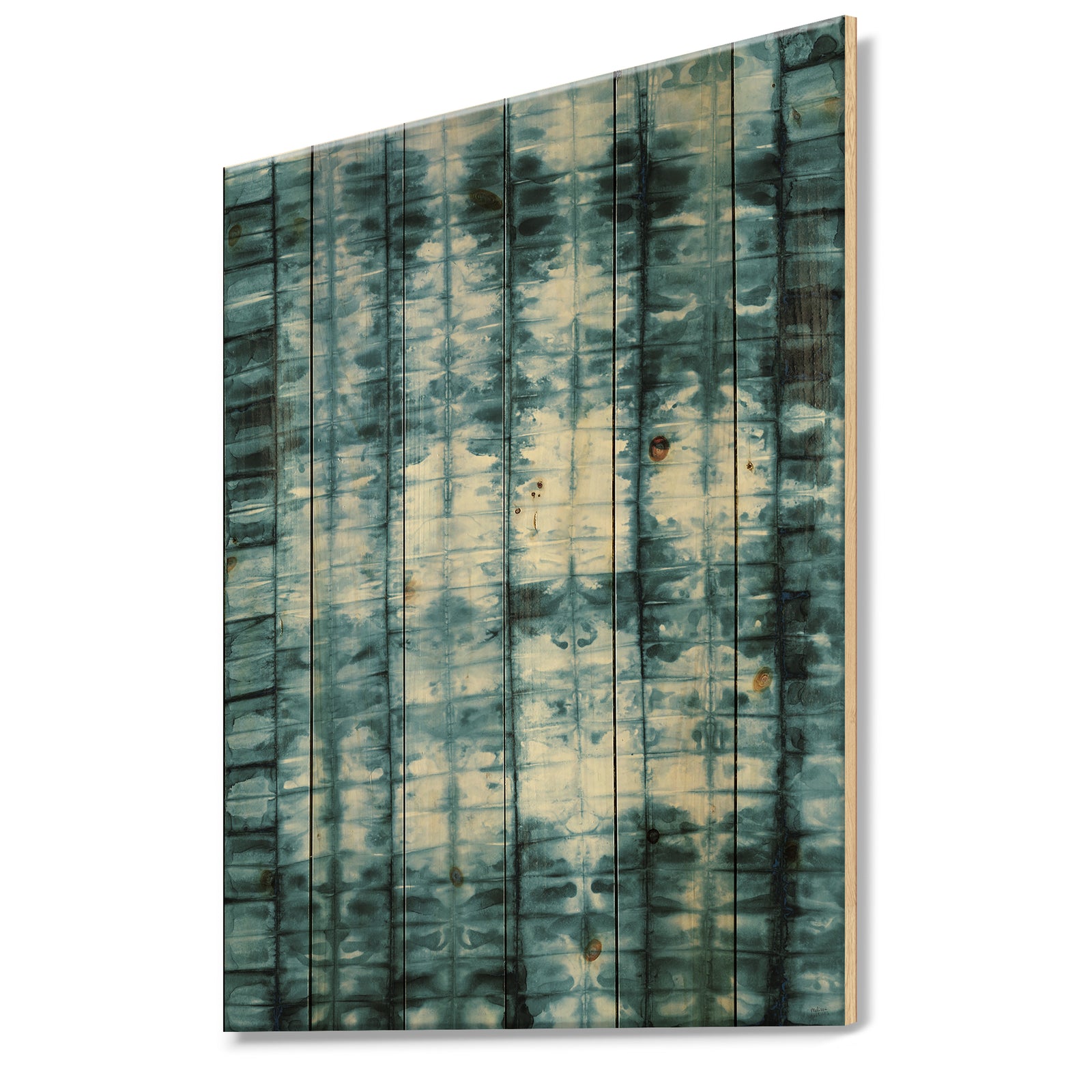 Indigo watercolor geometrical IV - Contemporary Print on Natural Pine Wood