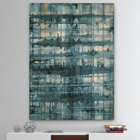 Indigo watercolor geometrical V - Contemporary Print on Natural Pine Wood