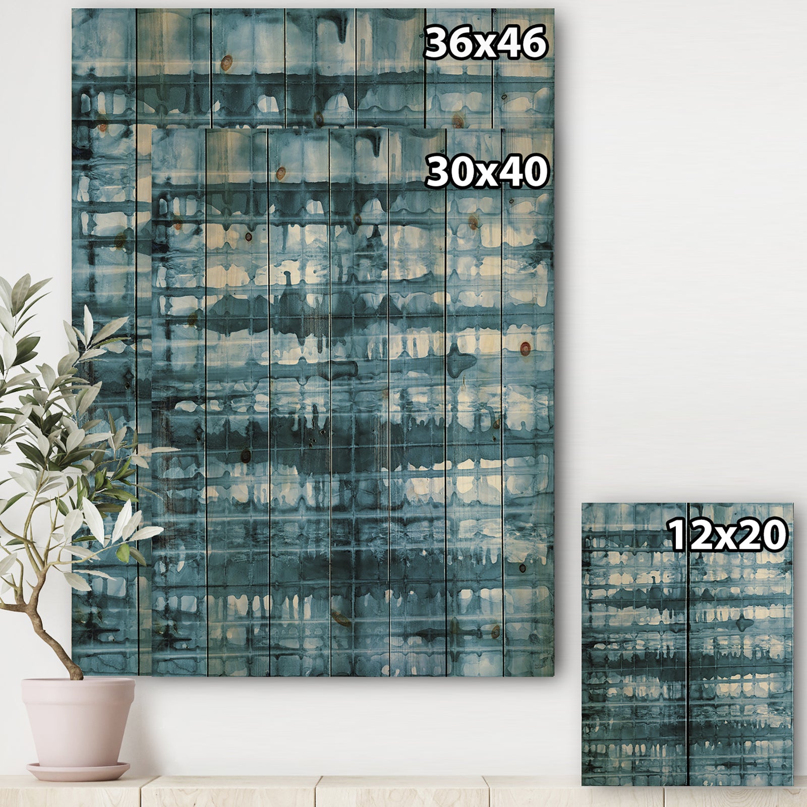 Indigo watercolor geometrical V - Contemporary Print on Natural Pine Wood