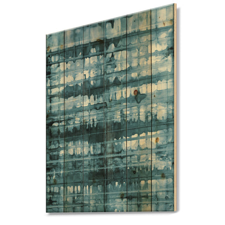Indigo watercolor geometrical V - Contemporary Print on Natural Pine Wood