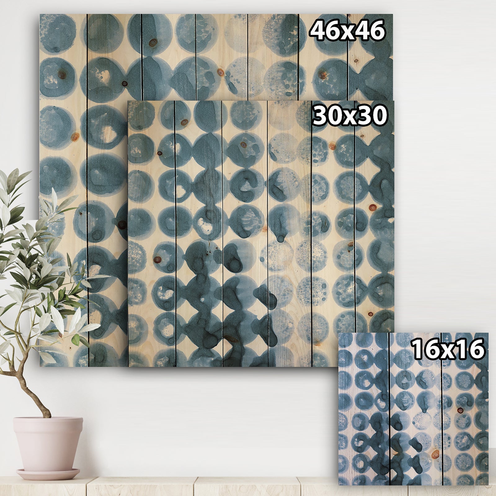 Indigo watercolor geometrical VII - Contemporary Print on Natural Pine Wood