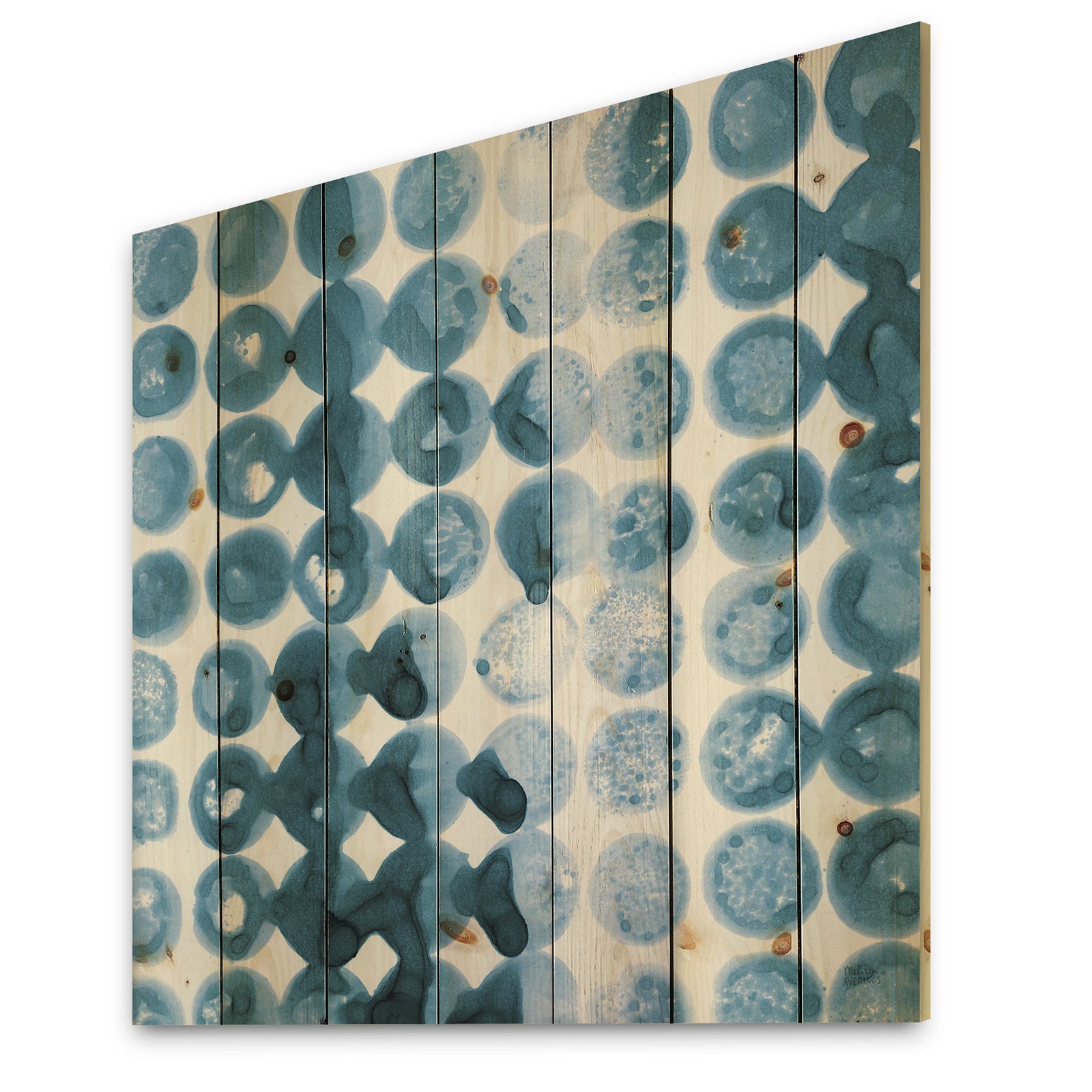 Indigo watercolor geometrical VII - Contemporary Print on Natural Pine Wood