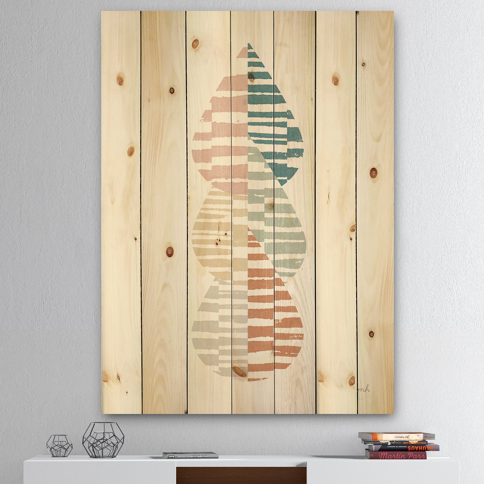 Abstract Orange Drops Meditate IV - Contemporary Print on Natural Pine Wood