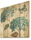 butterfly Blue Garden I - Farmhouse Print on Natural Pine Wood