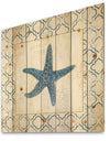 Navy Starfish with Gold - Nautical & Coastal Print on Natural Pine Wood