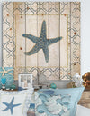 Navy Starfish with Gold - Nautical & Coastal Print on Natural Pine Wood