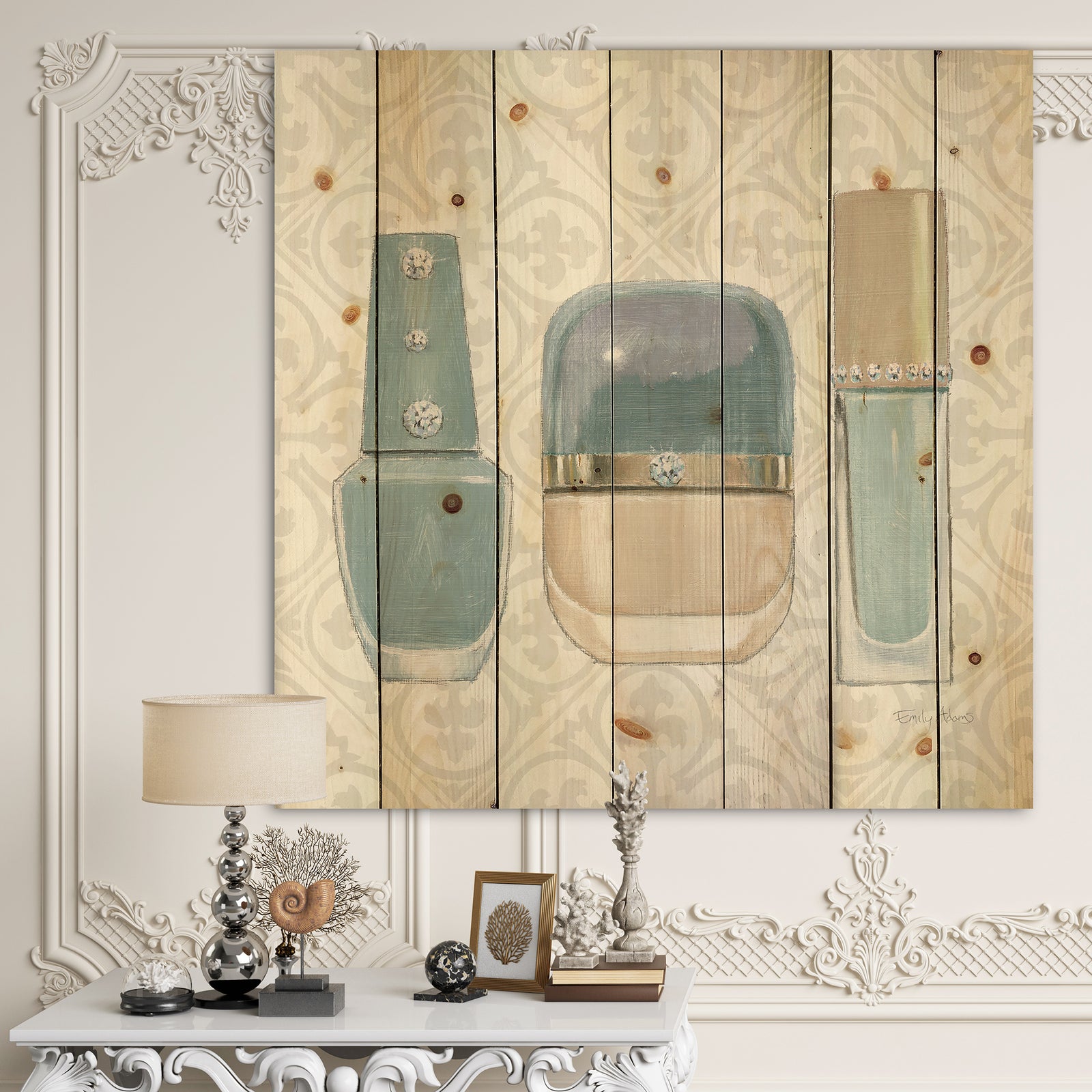 Glam cosmetics Blue accessories - Posh & Luxe Print on Natural Pine Wood