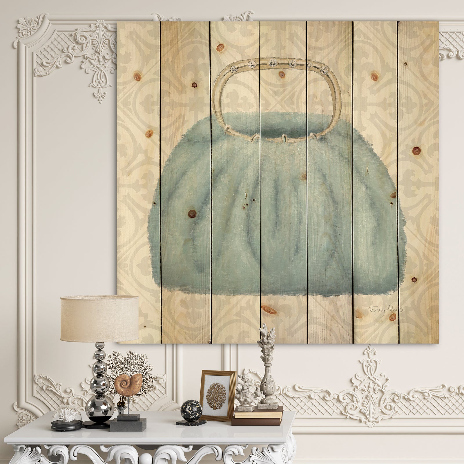 Glam cosmetics Blue Bag - Posh & Luxe Print on Natural Pine Wood