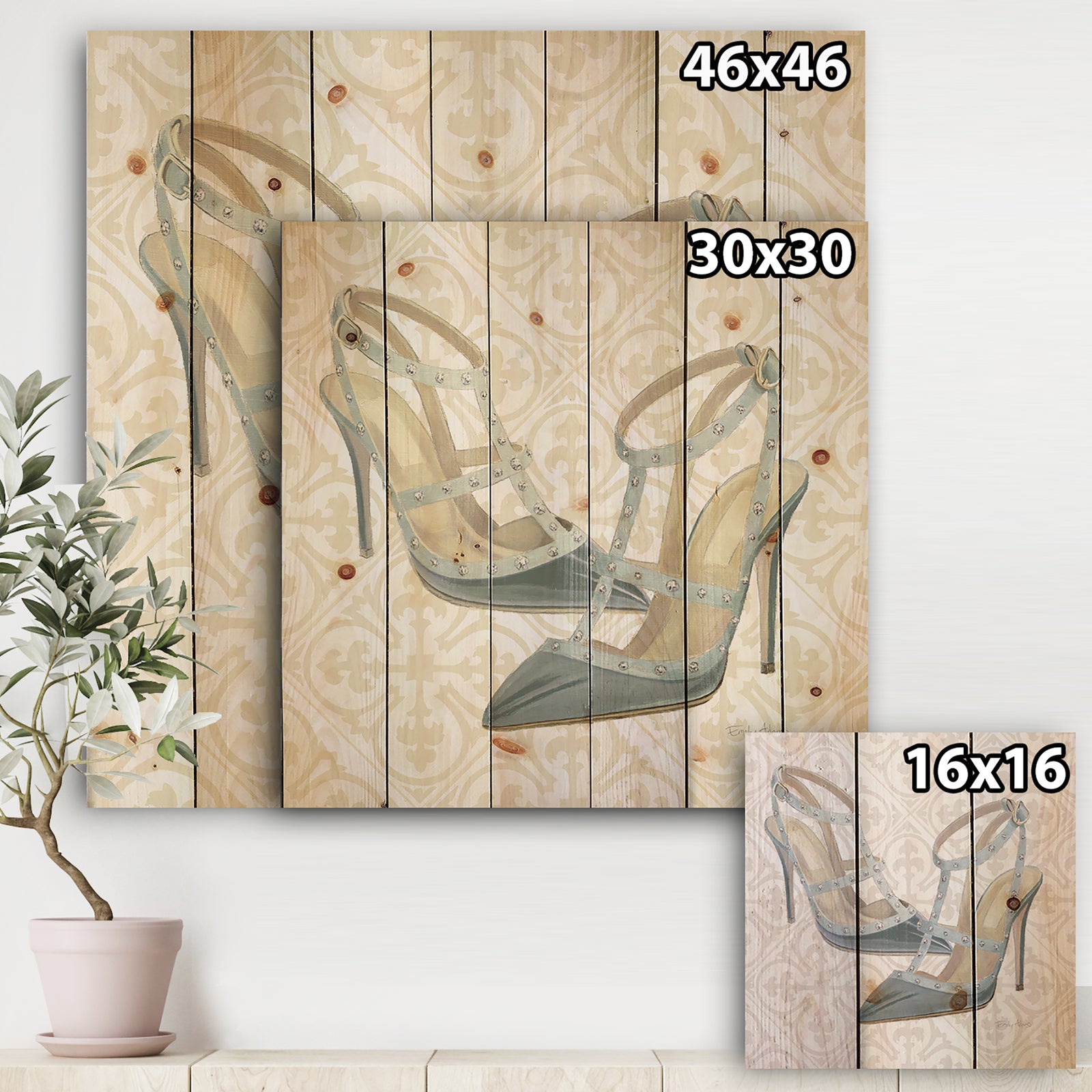Glam cosmetics Blue Shoes - Posh & Luxe Print on Natural Pine Wood