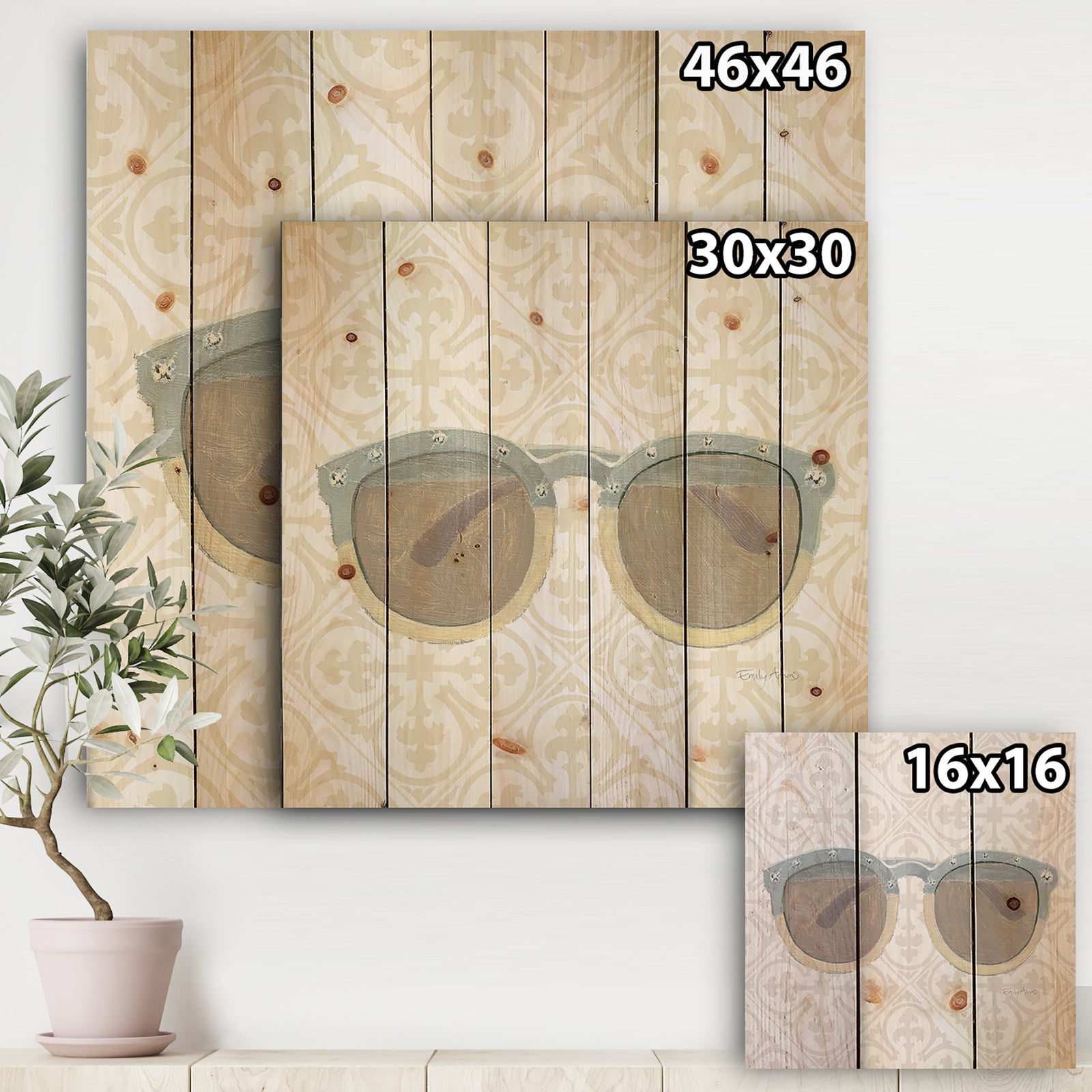 Glam cosmetics Blue Sun Glasses - Posh & Luxe Print on Natural Pine Wood