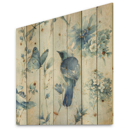 Indigold Watercolor Flower III - Farmhouse Print on Natural Pine Wood