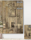 French Bathroom Vintage I - Traditional Bathroom Print on Natural Pine Wood