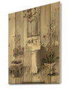 French Bathroom Vintage II - Traditional Bathroom Print on Natural Pine Wood