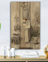 French Bathroom Vintage II - Traditional Bathroom Print on Natural Pine Wood