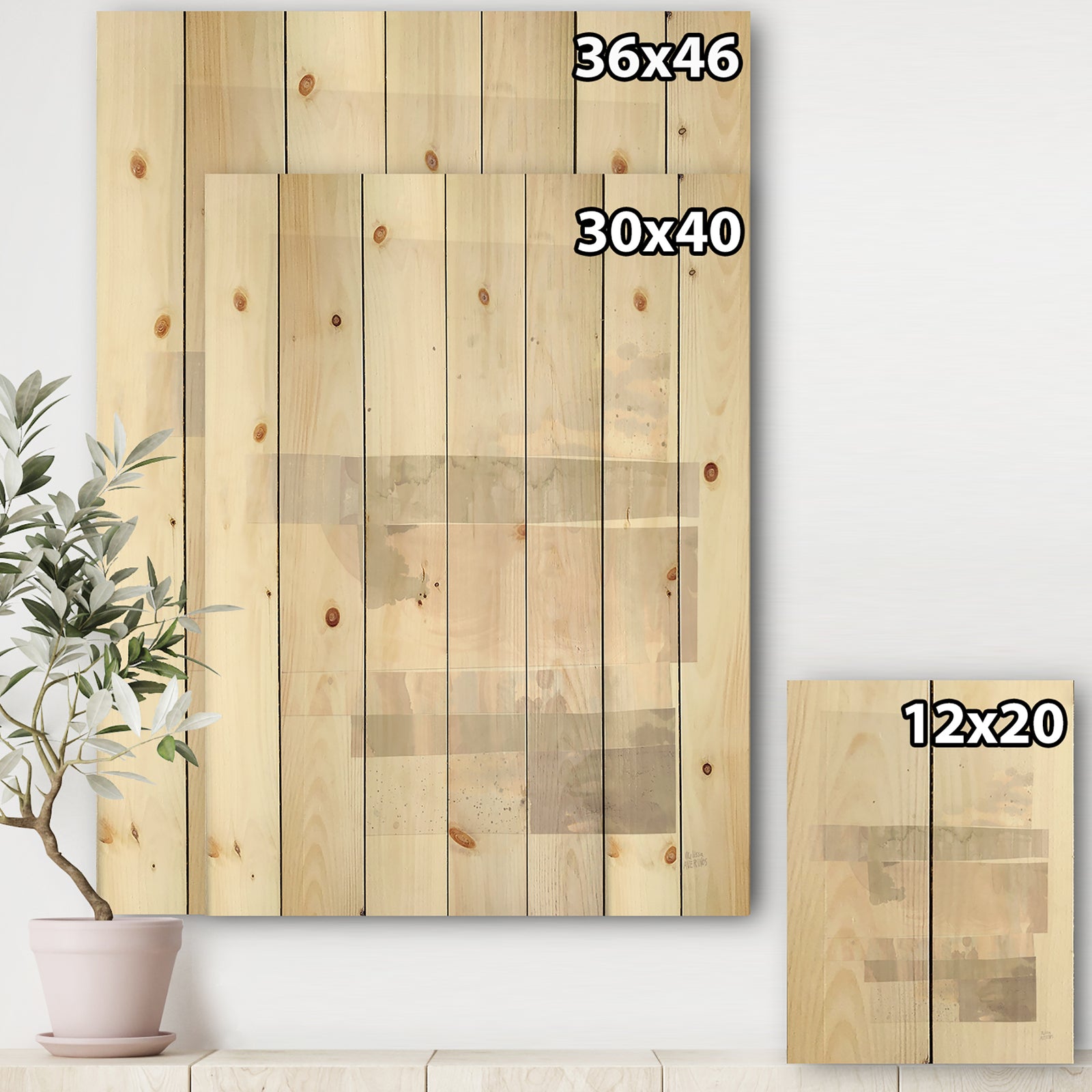 Geometric Neutral Form I - Shabby Chic Print on Natural Pine Wood