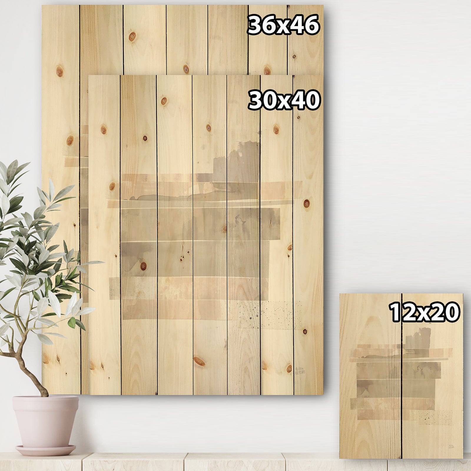Geometric Neutral Form II - Shabby Chic Print on Natural Pine Wood